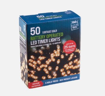 FESTIVE MAGIC LED TIMER LIGHTS WARM WHITE 50 BATTERY OPERATED