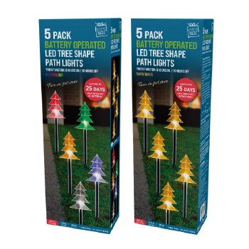 FESTIVE MAGIC 5PK BATTERY OPERATED LED TREE SHAPE PATH LIGHTS - WARM WHITE