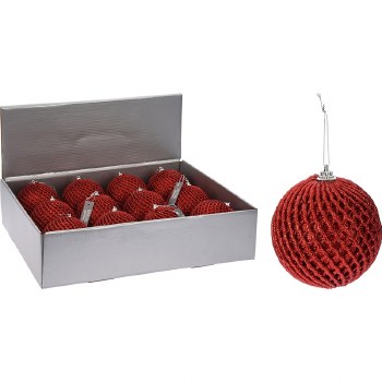 RED GLITTER CHRISTMAS BAUBLE 10CM