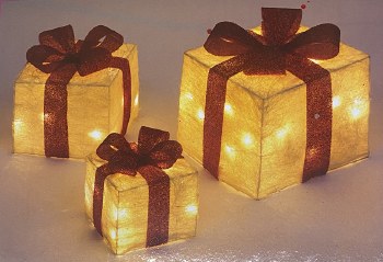 BATTERY OPERATED LED SET OF 3 GOLD PARCELS
