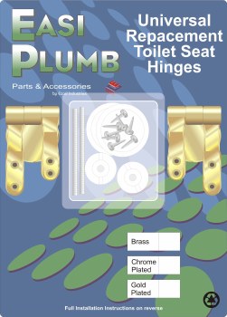 EASI PLUMB PAIR OF PILLAR TYPE GOLD PLATED HINGES - UNIVERSAL REPLACEMENT TOILET SEAT HINGES