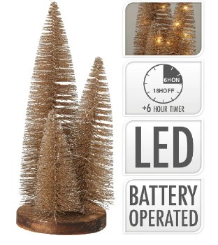 THREE GOLD TREES ON BASE- BATTERY OPERATED
