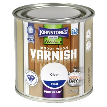 JOHNSTONES WOODCARE INDOOR WOOD VARNISH - CLEAR MATT 250ML