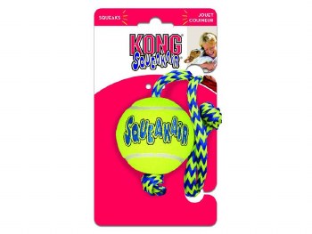 KONG AIR SQUEAKER TENNIS BALL WTH ROPE - MED