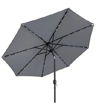 GARDENKRAFT CHARCOAL PARASOL WITH SOLAR LIGHTS