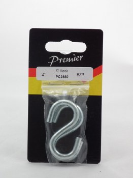 PREMIER 2 PCE 2" 'S' HOOKS B.Z.P.