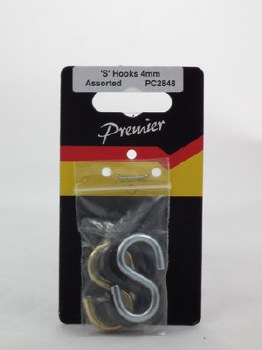 PREMIER 3 PCE 4 MM 'S' HOOKS ASSORTED