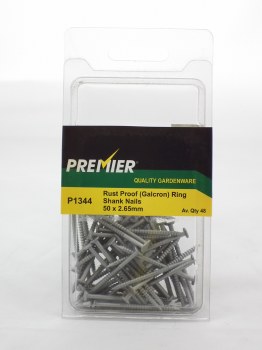 PREMIER 48 PCE 50 X 2.65 MM RUST PROOF (GALCRON) RING SHANK NAILS