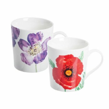 PRICE & KENSINGTON WOODLAND POPPIES ASSORTED FINE CHINA MUGS