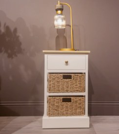 RENO STORAGE UNIT - 1 DRAWER, TWO STORAGE BASKET - NATURAL AND WHITE