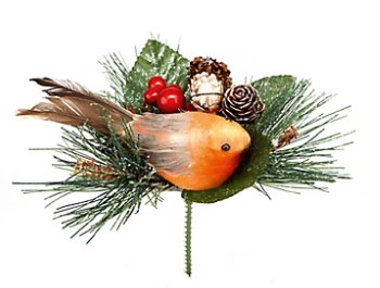15CM ROBIN WITH PINECONE PICK