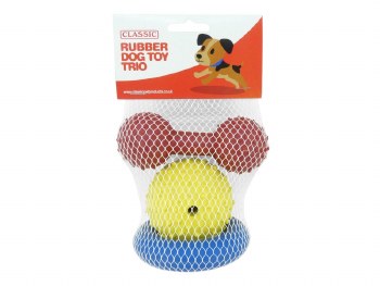 CLASSIC RUBBER DOG TOY TRIO 3 PACK