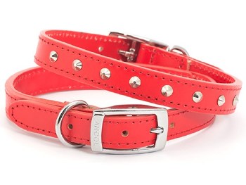 SEWN STUDDED COLLAR RED 14 " S2