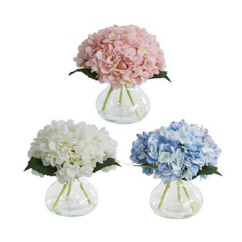 SILK HYDRANGEA WITH VASE ASSORTED - BLUE/PINK/WHITE