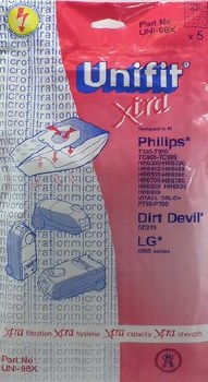 UNIFIT XTRA VACUUM BAGS FOR PHILIPS, DIRT DEVIL & LG - UNI-98