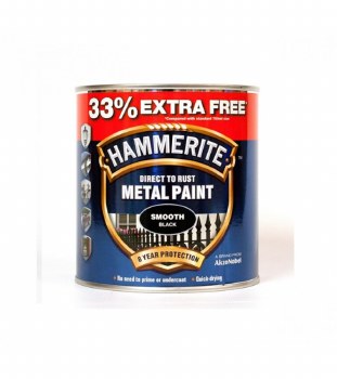 HAMMERITE DIRECT TO RUST METAL PAINT - SMOOTH BLACK 750ML + 33%