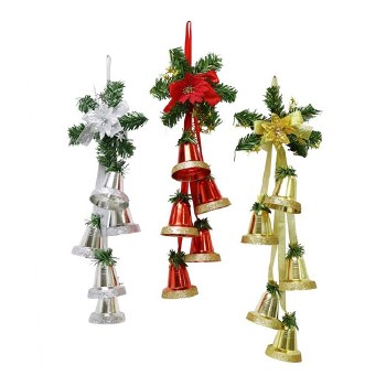 CHRISTMAS HANGING DECORATION BELLS - SILVER/RED/GOLD