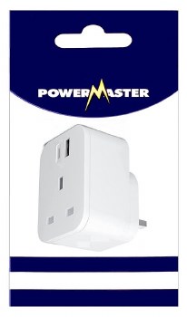 POWERMASTER 13AMP UK PLUG ADAPTOR WITH 2 USB OUTLETS ( 1 X TYPE A & 1 X TYPE C)
