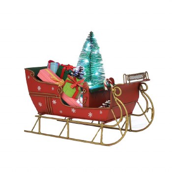 RED SLEIGH ORNAMENT WITH LED LIGHTS