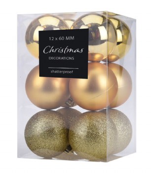 SET OF 12 GOLD CHRISTMAS BAUBLES