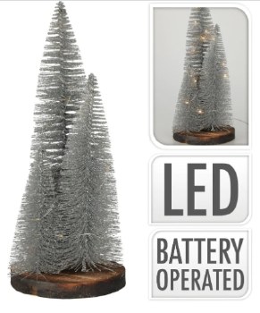 SILVER TREES - 3 PIECE 40CM BATTERY OPERATED