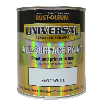 RUST-OLEUM UNIVERSAL METAL AND ALL SURFACE PAINT - MATT WHITE 750ML