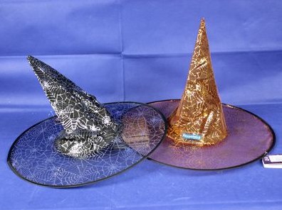 WITCHES HAT WITH WEB DESIGN - SILVER/ ORANGE