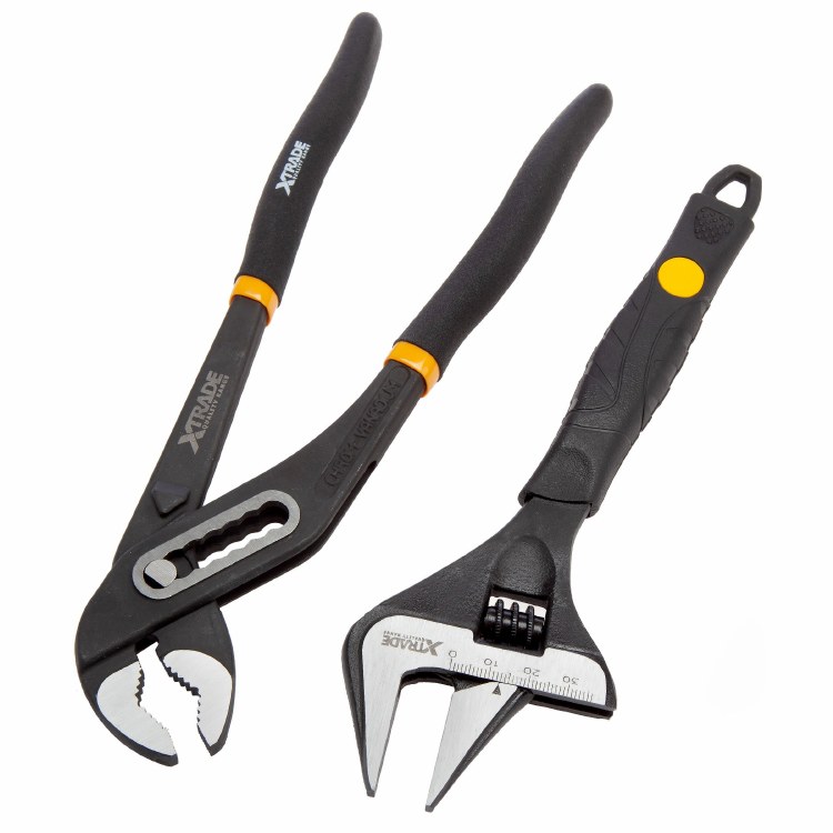 XTRADE WATER PUMP PLIER &amp; WIDE JAW ADJUSTABLE WRENCH SET