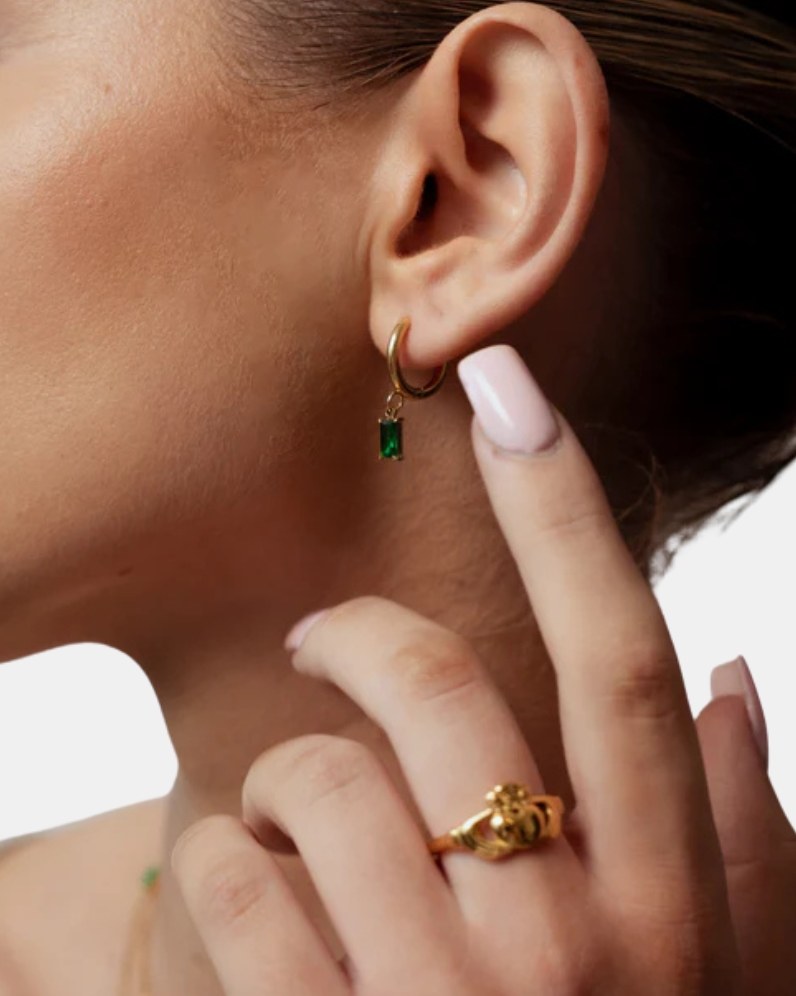 Emerald Hoop Earrings