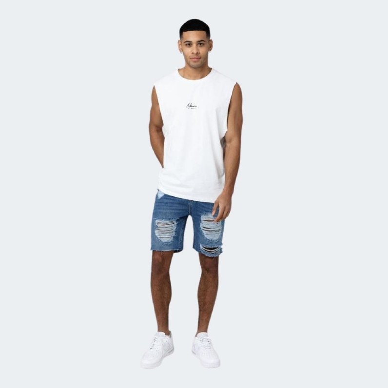 Nimes Essential Denim Distressed Shorts