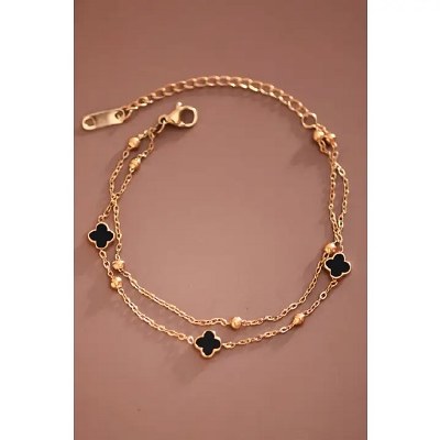 Clover Bracelet W/blk Gold Wp