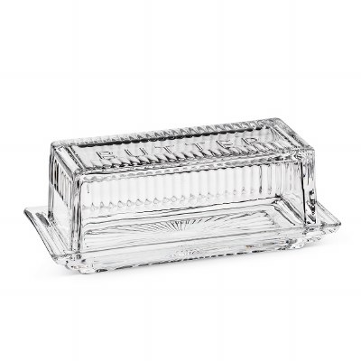Butter Dish Glass Ribbed Med