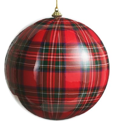 Red Plaid Ball Ornament 4in