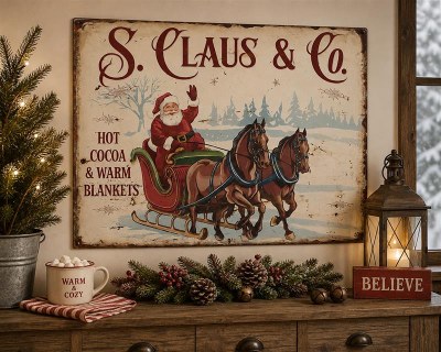 Metal Vintage Santa Sign