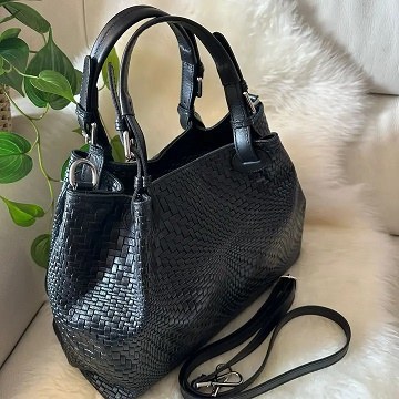 Maxi Woven Leather Purse Blk