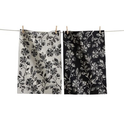 Tea Towels Nat/blk Floral 1ct