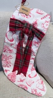 Stocking Toile With Plaid Bow