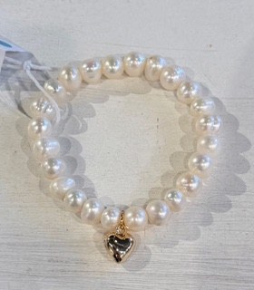 Pearl Bracelet Gold Puff Heart