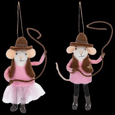 Mouse Ornament Cowgirl/boy 1ct