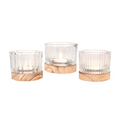 Tealight Glass Holder Wood 1ct