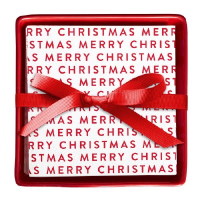 Ceramic Tray &amp; Napkins Merry X