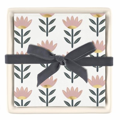 Ceramic Tray &amp; Napkins Flowers
