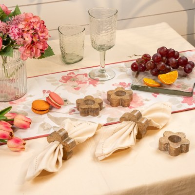 Floral Wood Napkin Rings 4ct
