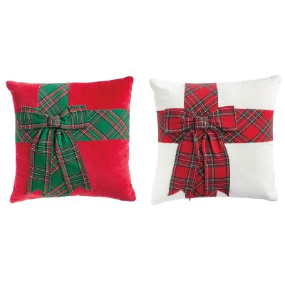 Pillow Tartan Bow Velvet Red 1