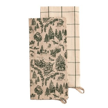 Tea Towel Set Green Toile 2pcs