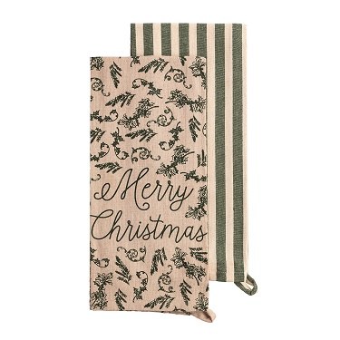 Tea Towel Set Green Xmas 2pcs