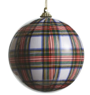 Plaid White Ball Ornament 4in