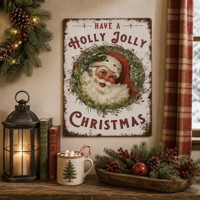Metal Vintage Jolly Santa