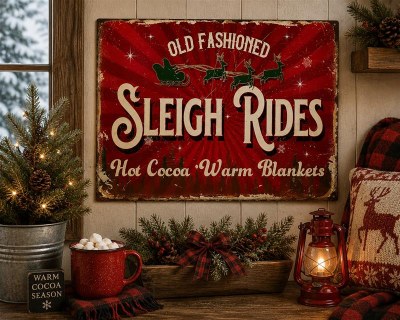 Metal Vintage Sleigh Ride Sign
