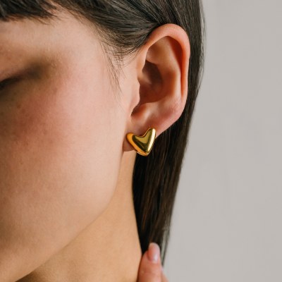 Heart Puff Earrings Gold Wp